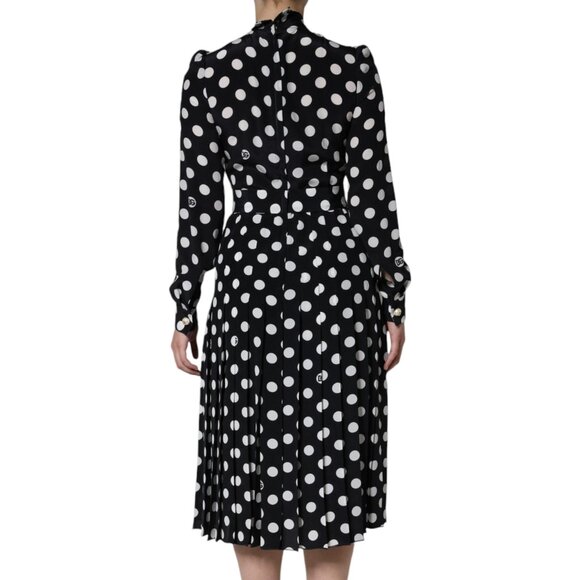 Dolce & Gabbana Black White Polka Dot Ascot Collar Midi Dress IT40 S - Picture 3 of 6